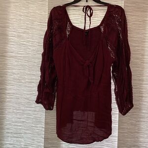 Torrid Burgundy Lace Tie-Front Blouse
